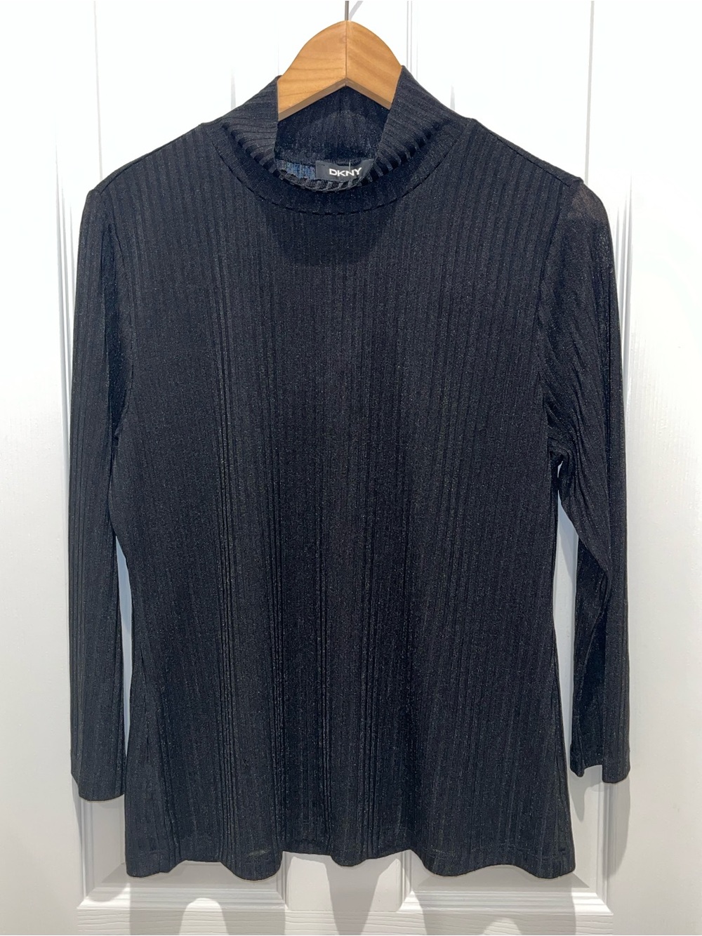 DKNY Black Ribbed Mock Neck Tunic Top